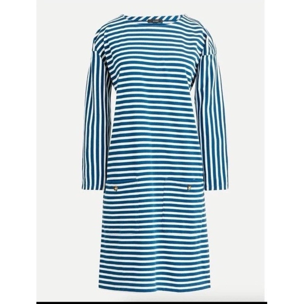 J.Crew T-Shirt Knit Front-Pocket Shift Dress Blue‎ White Nautical Stripe XL